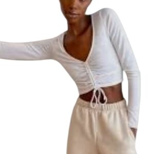 Wilfred Free Aritzia Lynx Longsleeve White Ruched Cropped Top Size Medium